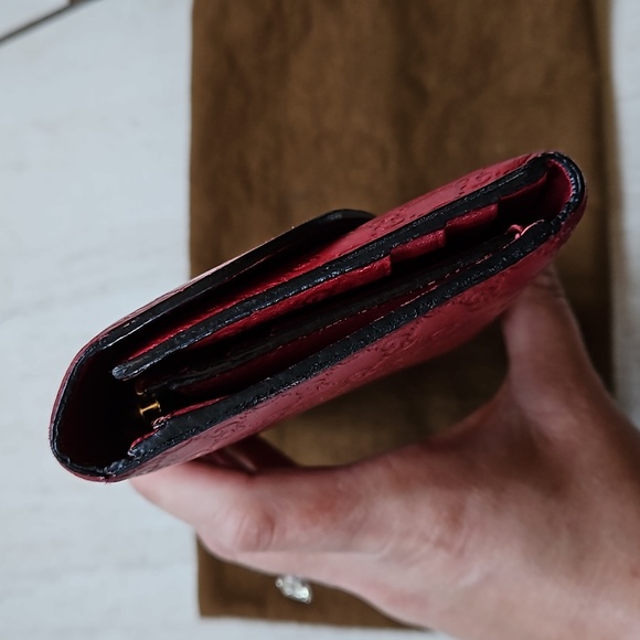Gucci Trifold Wallet Red Leather Microguccisima GG Logo - Picture 4 of 12